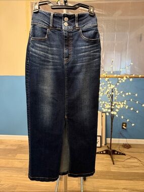 NWOT Azul by Moussy High-Waist Dark Blue Denim Midi Skirt Sz S